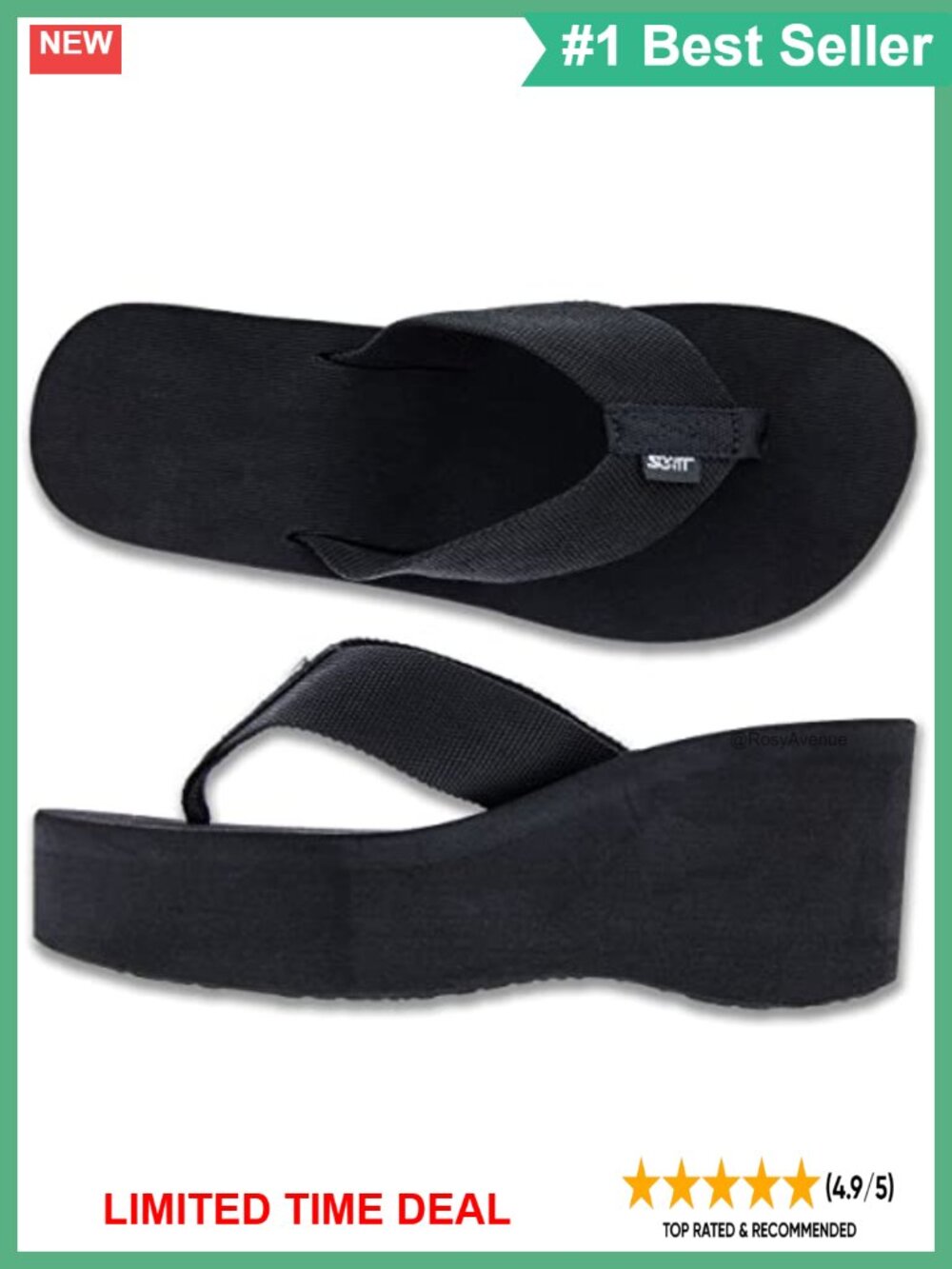 Wahine Platform Wedge Slippers Nylon Strap 3" Heel Everyday Comfort